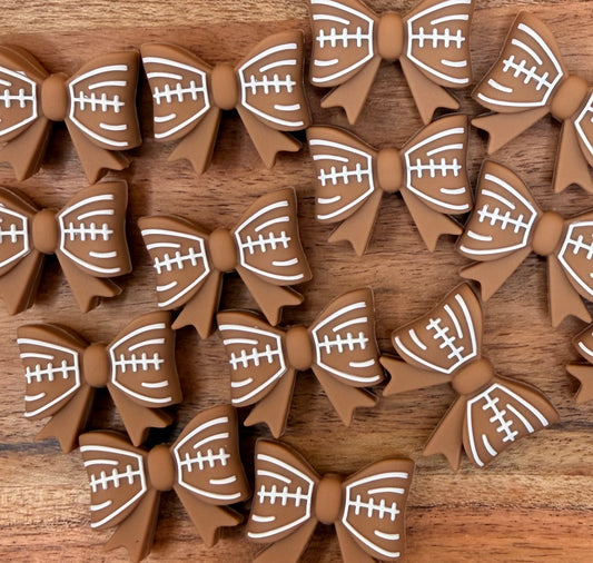 Football Bow- Silicone Focal Bead