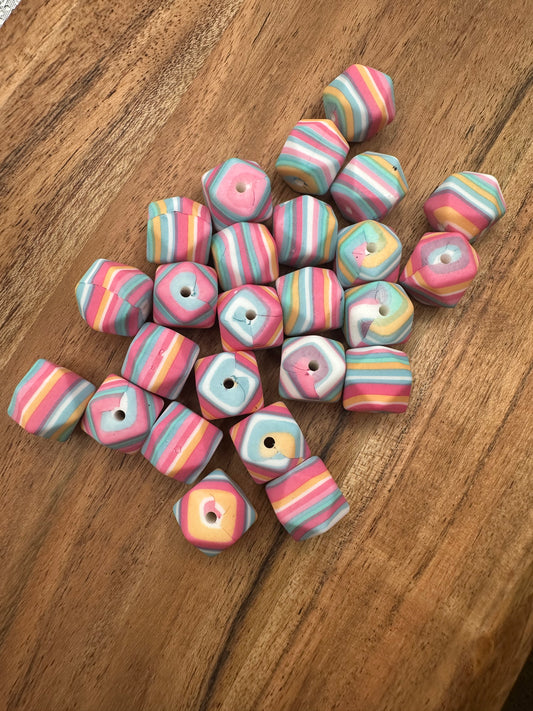 Pastel Stripes Print-  Hexagon Silicone Bead 15mm