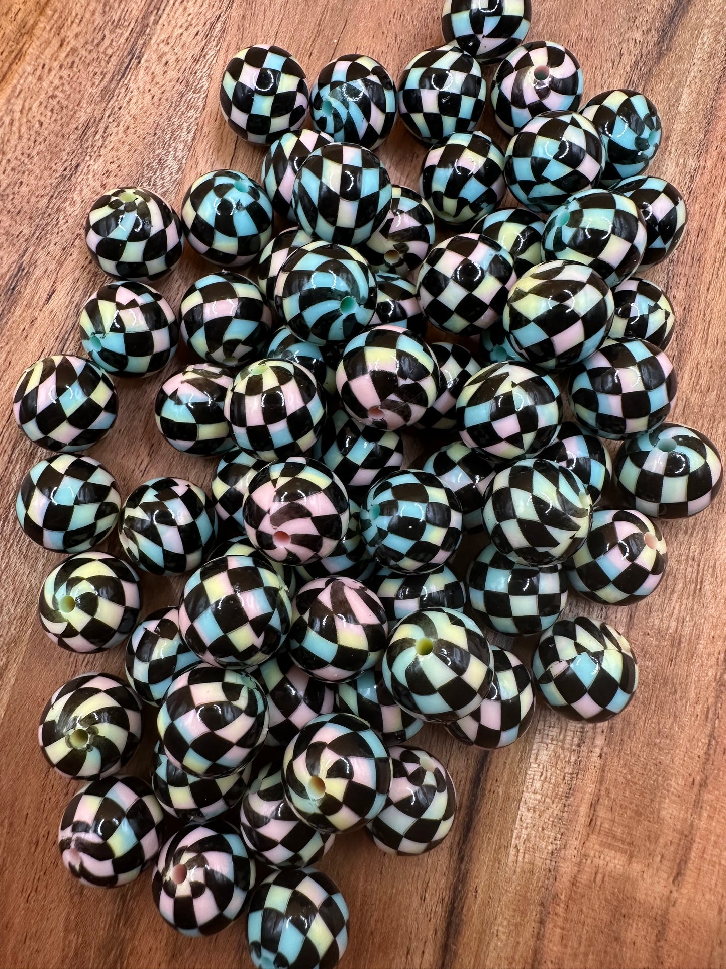 Cotton Candy Swirl Liquid Checkered- Silicone Bead 15mm