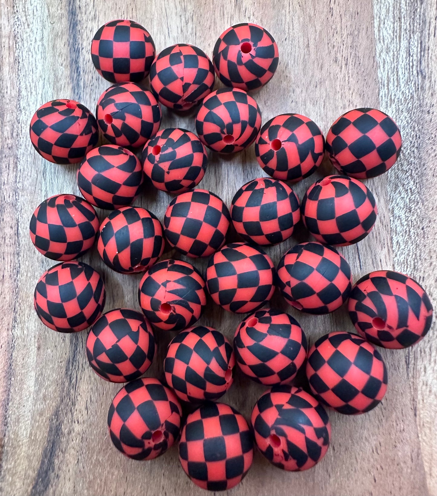 Red Checkered- Print Silicone Bead 15mm