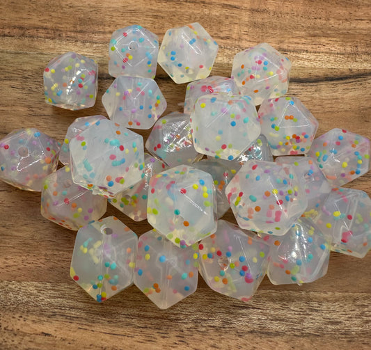 Clear Rainbow Confetti-  Hexagon Silicone Bead 15mm