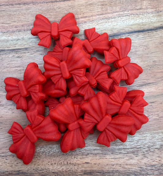 Red Glitter Bow - Silicone Focal Bead