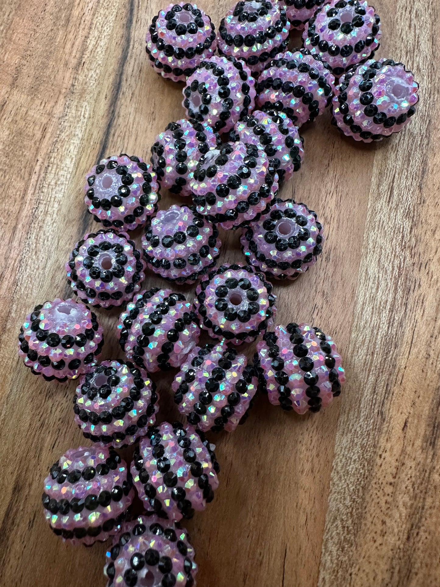 Black & Pink Stripes- Rhinestone Acrylic 20mm