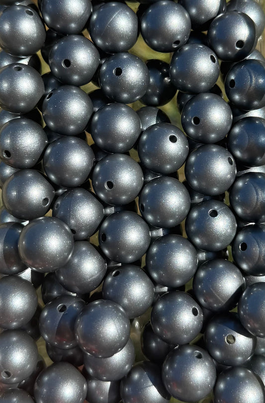 Gray Metallic Shimmer- Silicone Bead 15mm