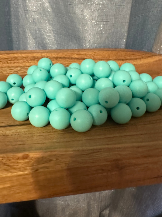 Cyan- Solid Silicone Bead 15mm