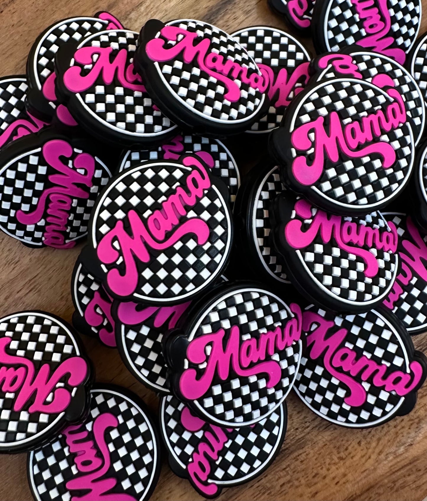 Checkered Mama (PINK)- Silicone Focal Bead