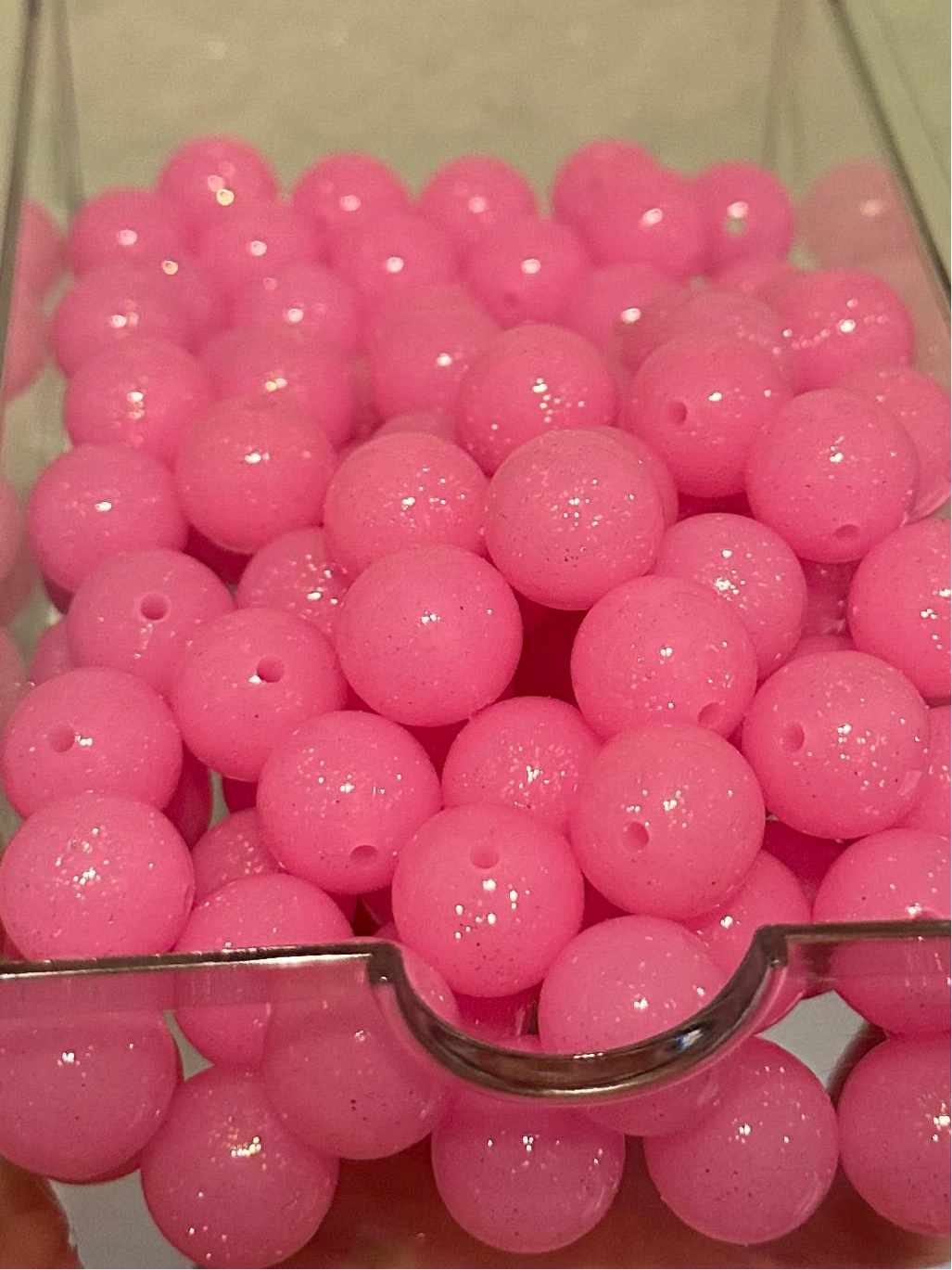 Hot Pink- Liquid Glitter Silicone Bead 15mm