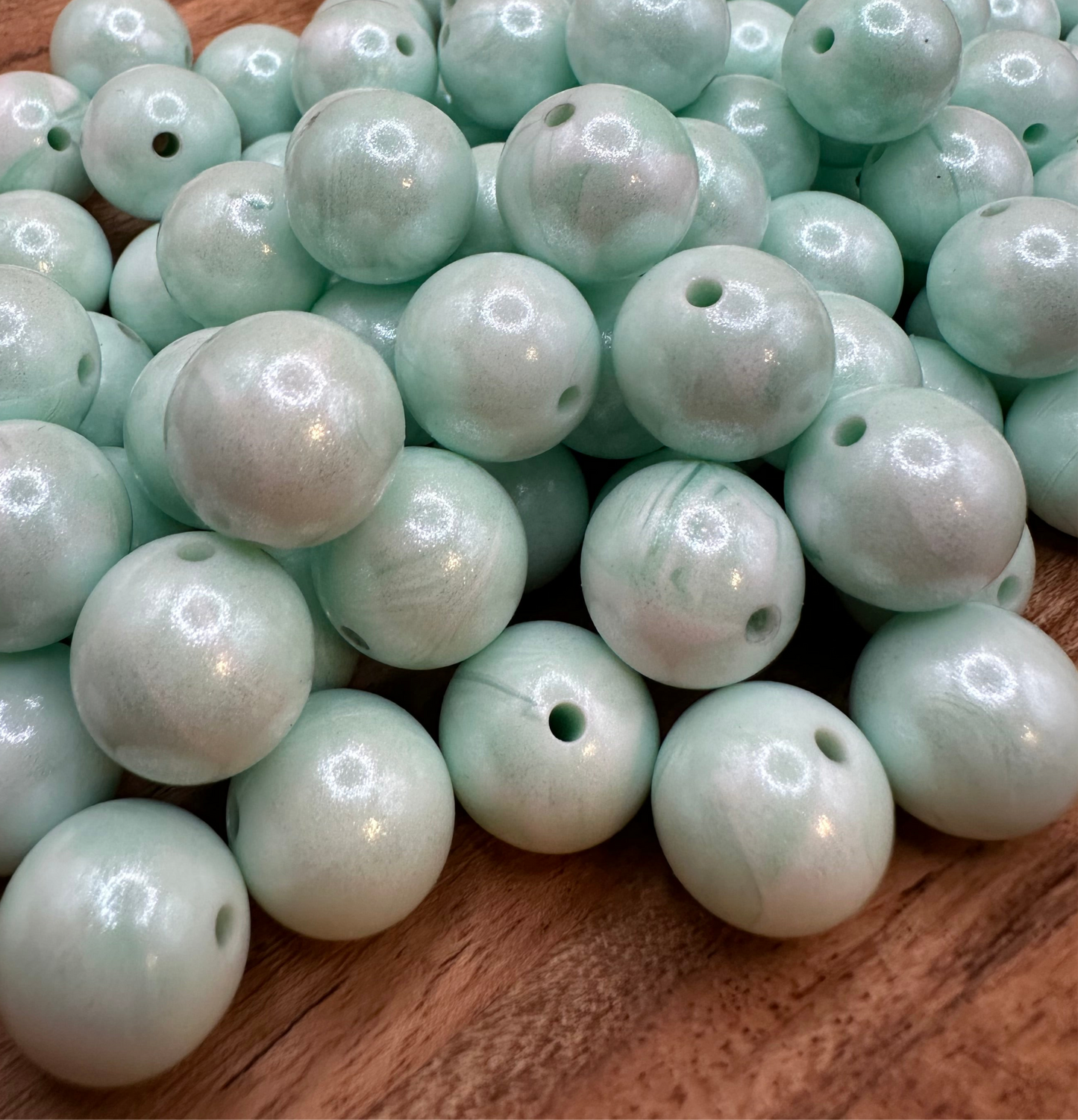 Minty Marble- Opal Silicone Bead 15mm