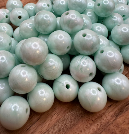 Minty Marble- Opal Silicone Bead 15mm