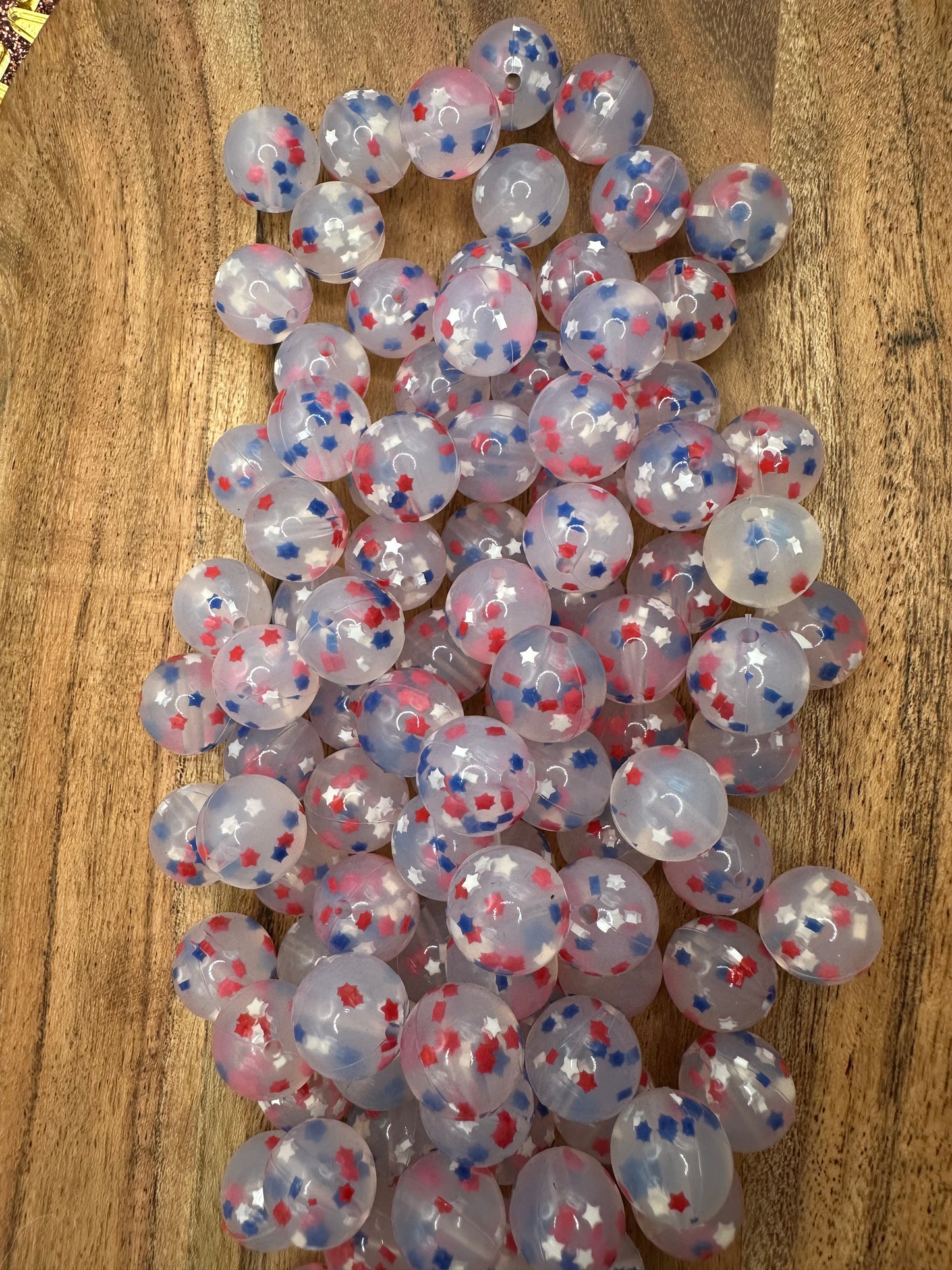 Red, White & Blue Stars- Confetti Silicone Bead 15mm