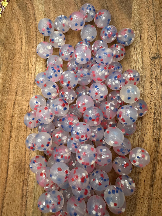 Red, White & Blue Stars- Confetti Silicone Bead 15mm