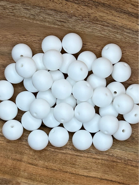White- Solid Silicone Bead 15mm