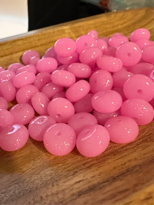 Hot Pink- Glitter Silicone Bead Abacus 14mm